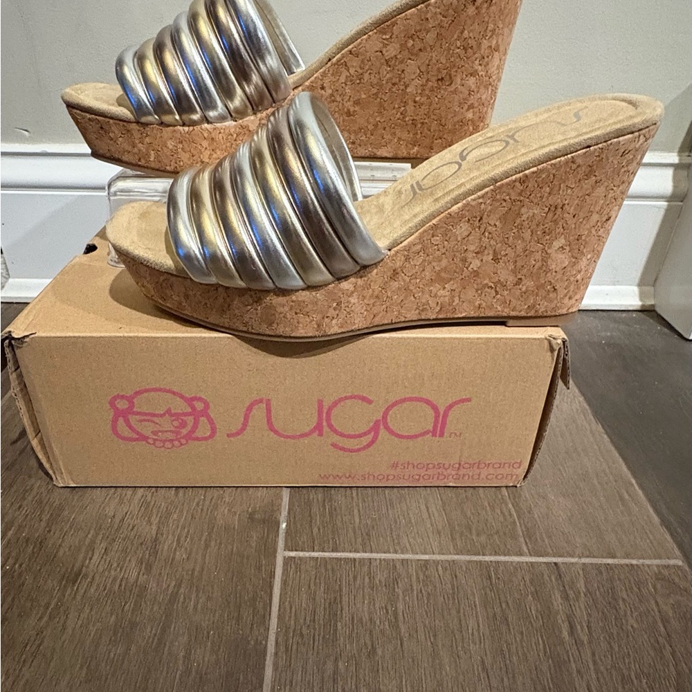 Sugar Metallic Wedge Sandals - Picture 2 of 6